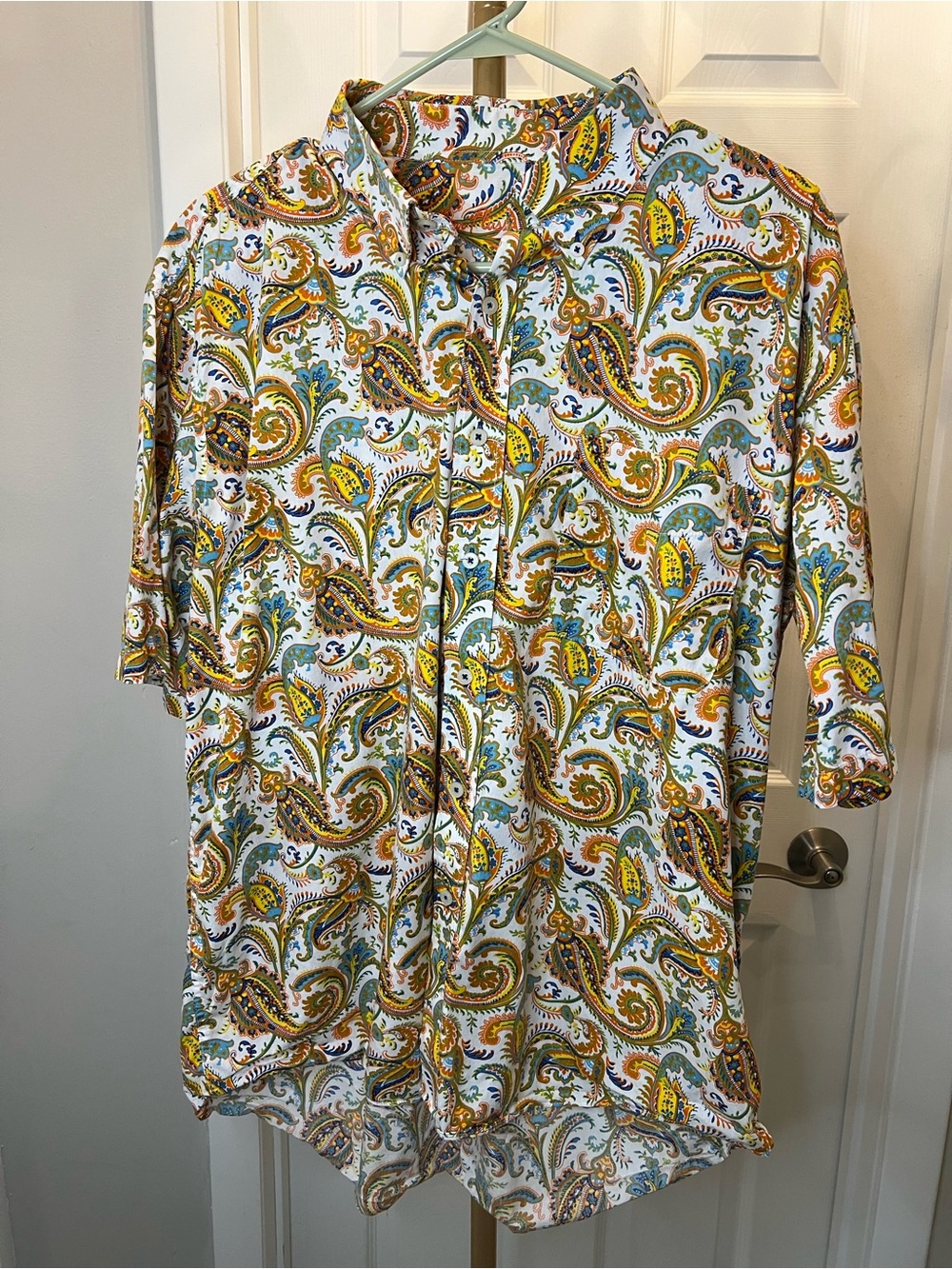 Alan Flusser White Paisley Short-Sleeve Button-Down Shirt